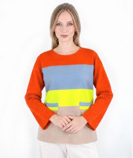 Pulover color block (Vermilion) din lână